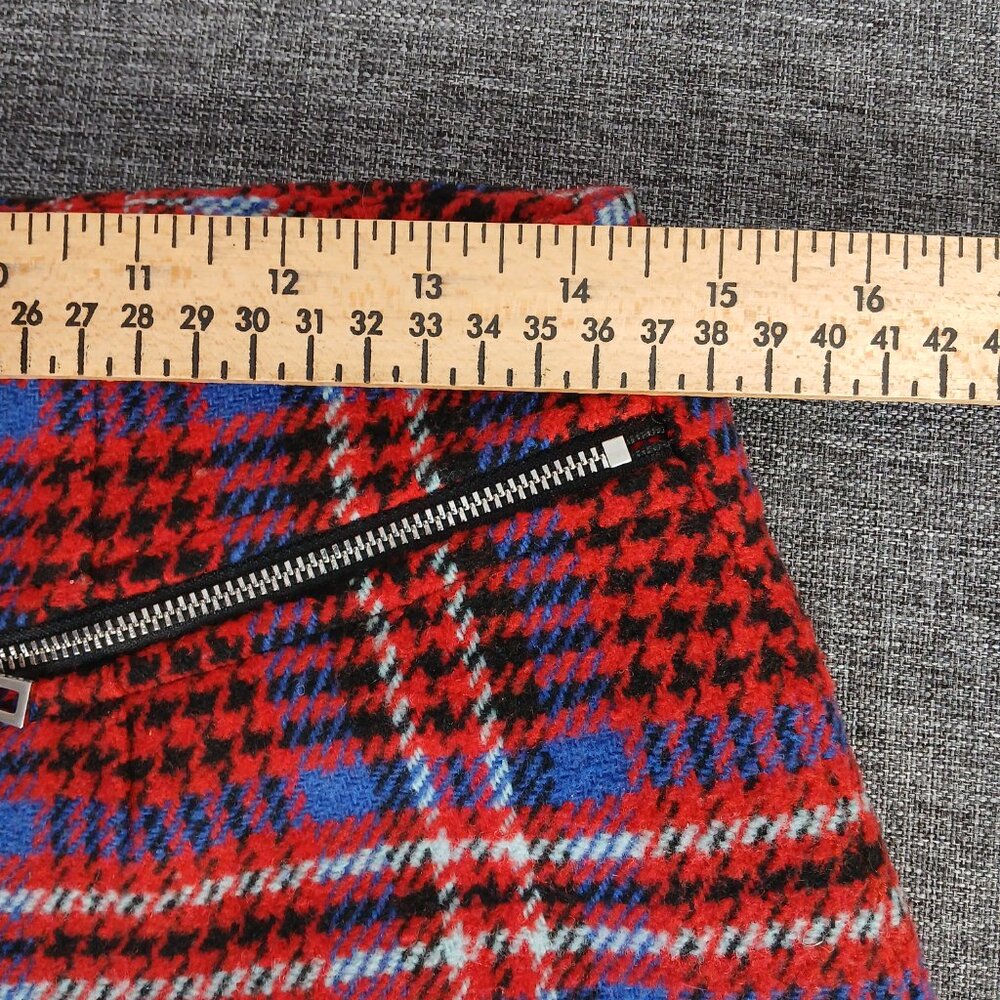 Red Plaid Mini Skirt Women Medium Twik Simons Zip Front Punk Preppy - Picture 6 of 8